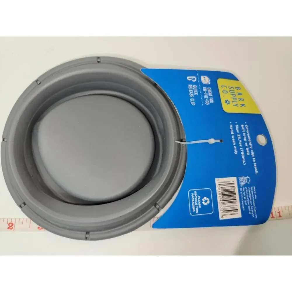 NWT Bark Supply Collapsible Dog Bowl 25.7oz Gray W/Belt Clip